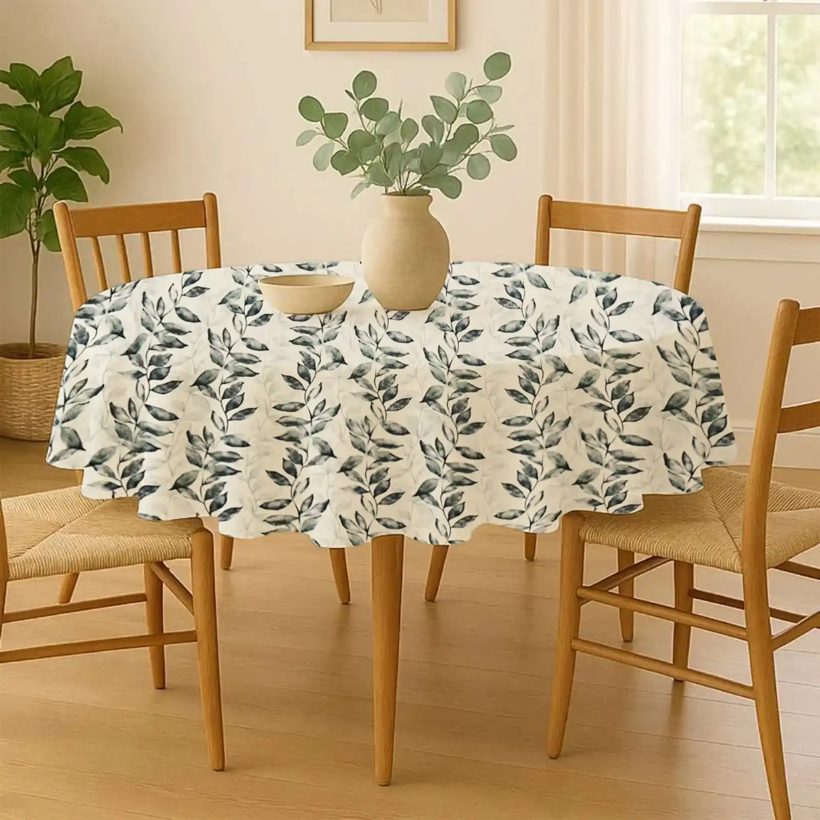 Round Cotton Table Cloth with leaf Pattern (145 cm)