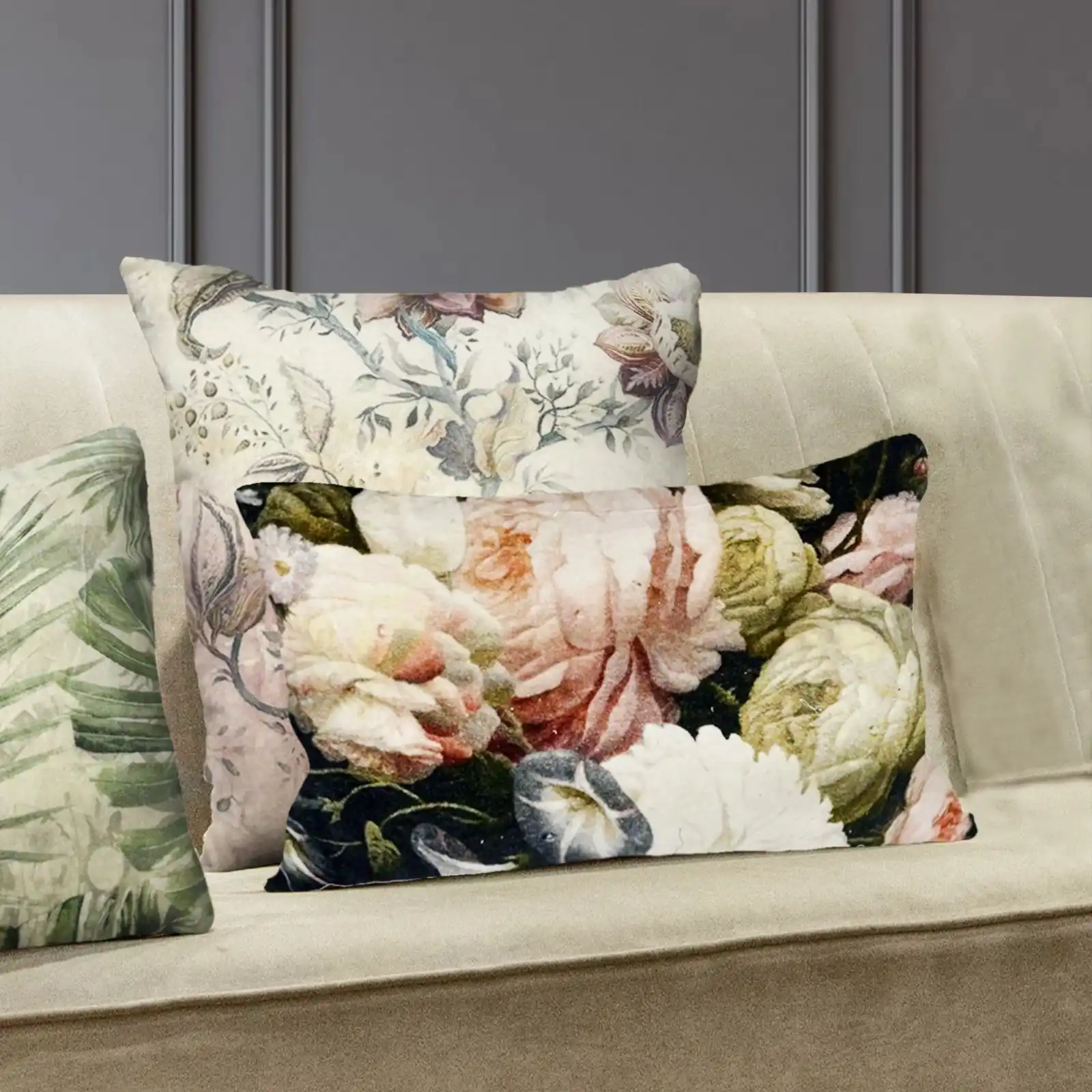 Premium Velvet Floral Cushion W/ Filler: Set of 2 (16×24 Inch), Zipper Closure