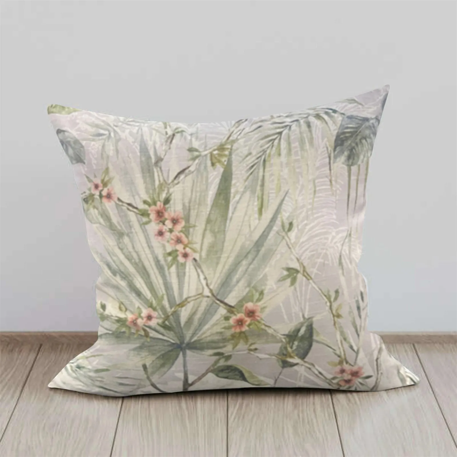 Tropical Leaf & Flower Cushion W/ Filler: Set of 2 (18 x 18 inches)