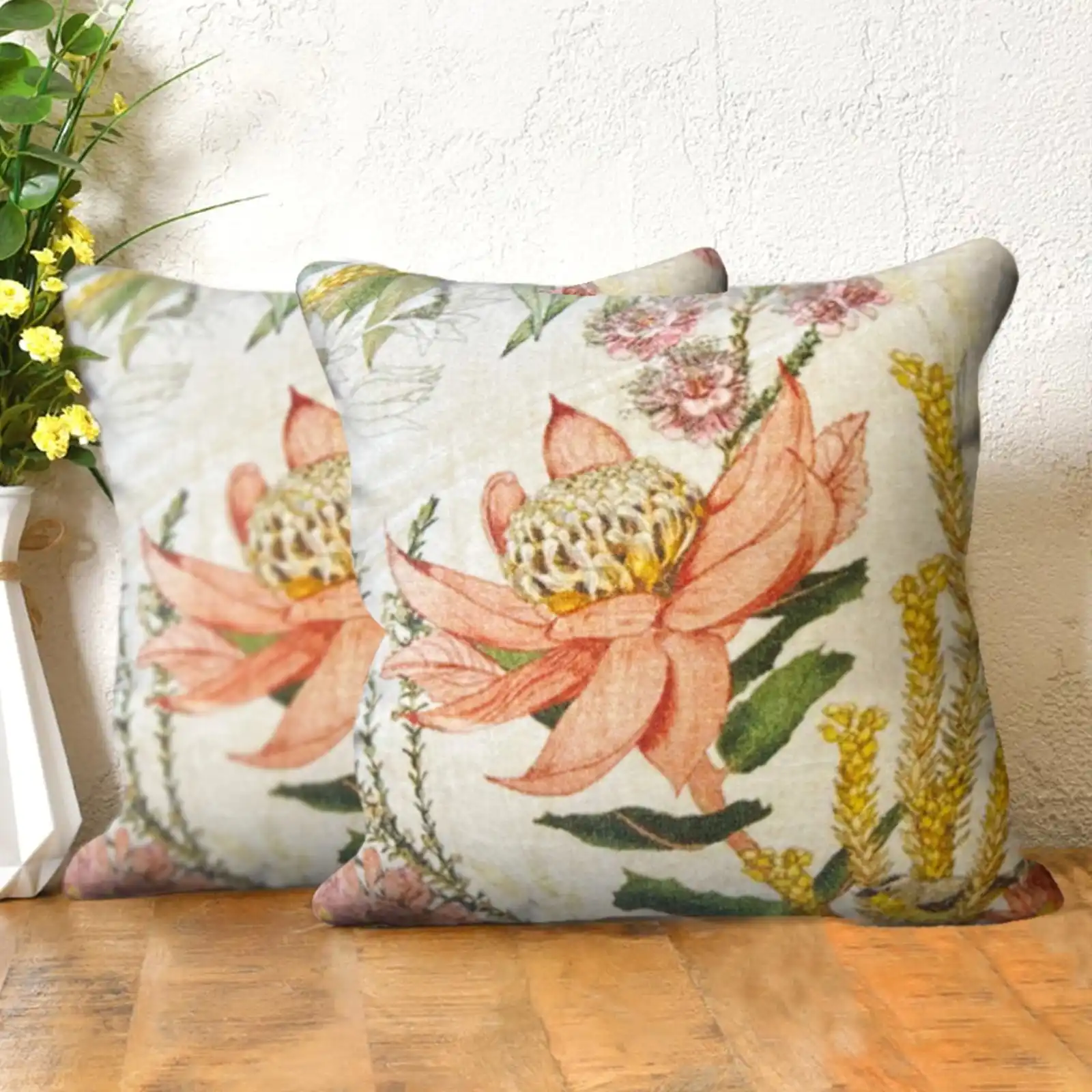 Premium Floral Cotton Velvet Cushion W/ Filler: Set of 2 (18 x 18 Inch), Soft & Stylish Throw  Pillow Cover for Sofa & Living Room