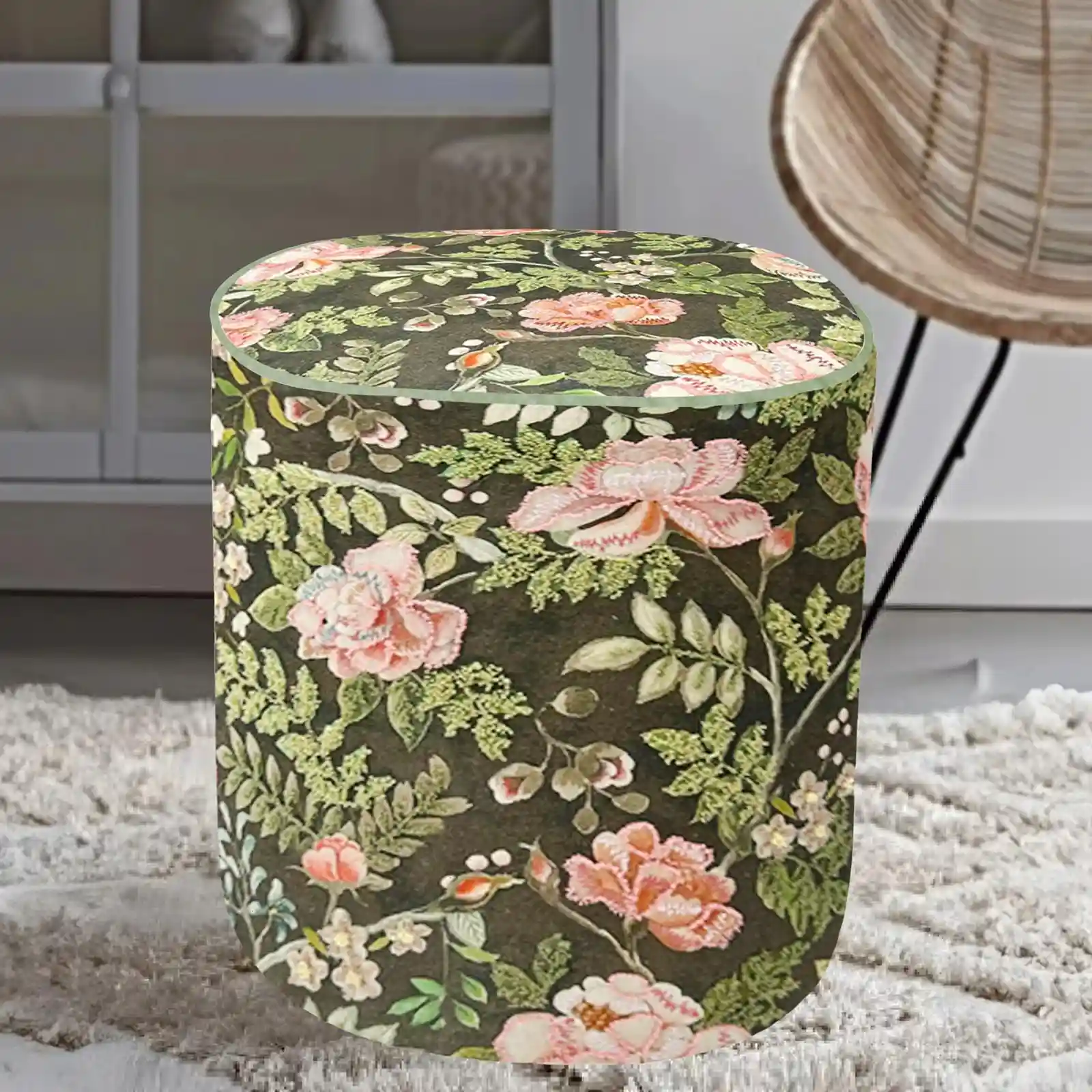 Vintage Garden Embroidered Pouf