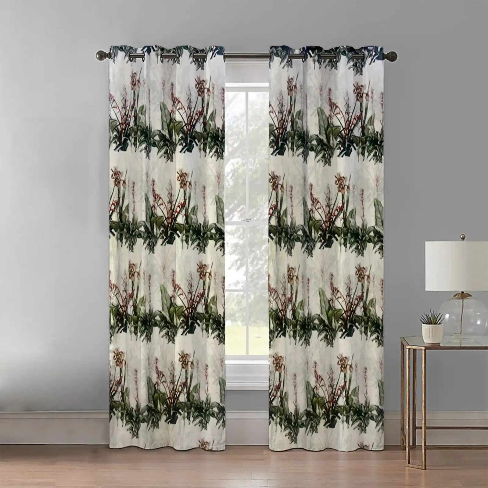 Tropical Botanical Print Curtain with Leafy Design