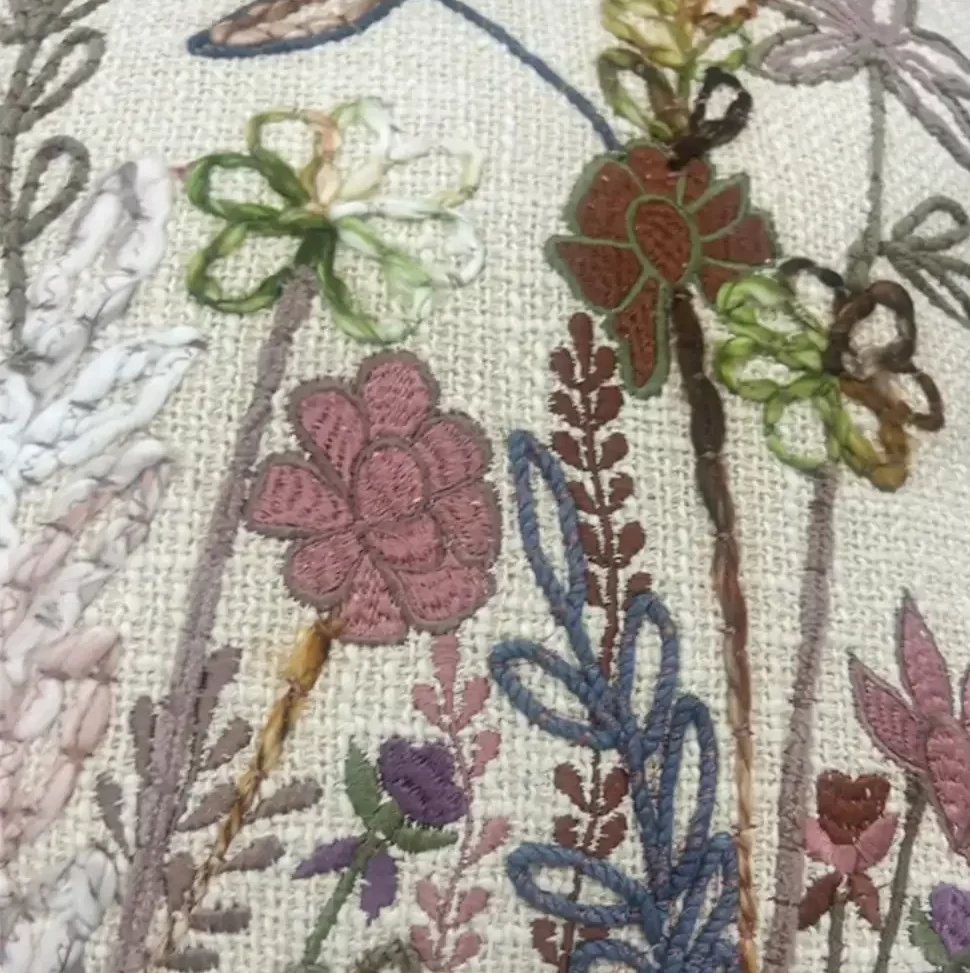 Hand Embroidered Botanical Cotton Cushion W/ Filler: Set of 2 - Image 2