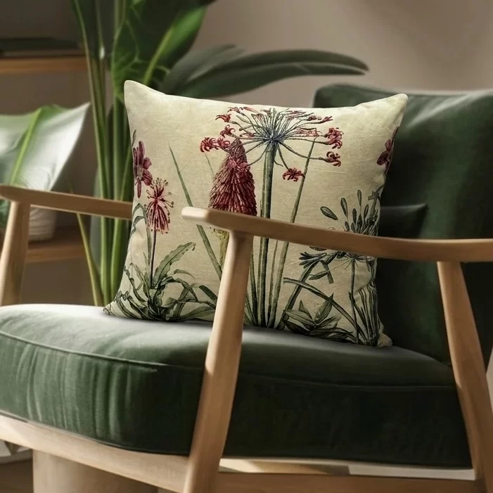 Botanical Flower Print Soft Velvet Cushion W/ Filler: Set of 2, Vintage Garden Design on Soft Velvet, Nature-Inspired Cushion Cover for Sofa, Bed & Lounge