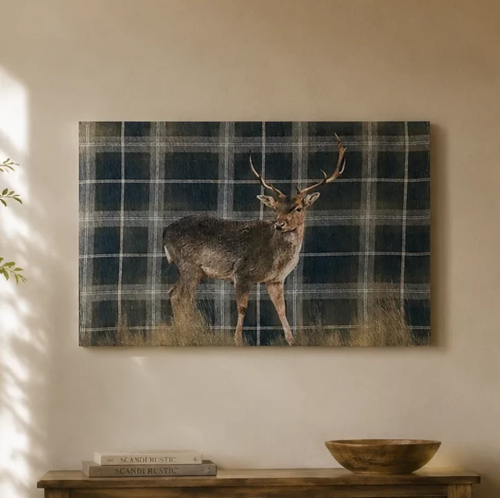 Deer on Checkered background wall-Art – Rustic wildlife Canvas Home Decor