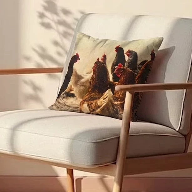 Farmhouse Style Chicken Print Cushion W/ Filler: Set of 2 | Velvet Touch, Rustic Farm Animal Pillow Cover for Sofa, Couch & Home Décor.
