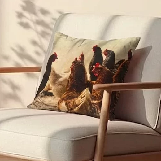 Farmhouse Style Chicken Print Cushion W/ Filler: Set of 2 | Velvet Touch, Rustic Farm Animal Pillow Cover for Sofa, Couch & Home Décor.