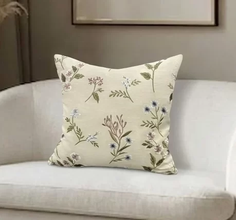 Floral Embroidered Cotton Cushion W/ Filler: Set of 2, Elegant Pastel Thread Work Pillow cover
