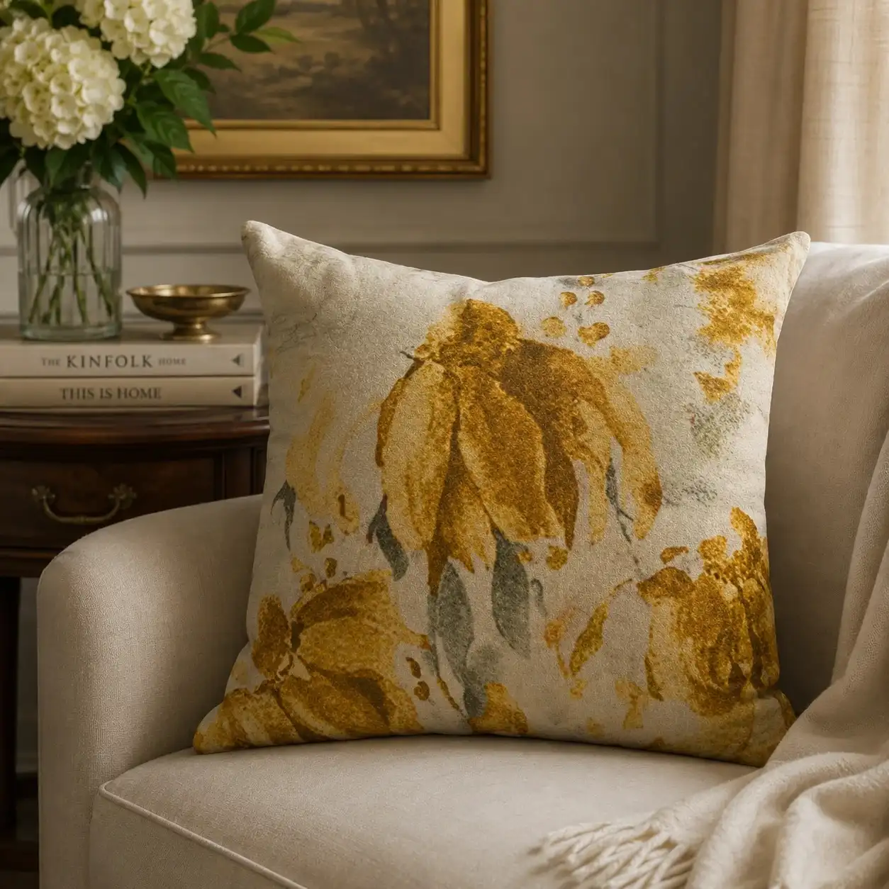 Golden Yellow Floral Velvet Cushion W/ Filler: Set of 2 | Premium Soft Finish.