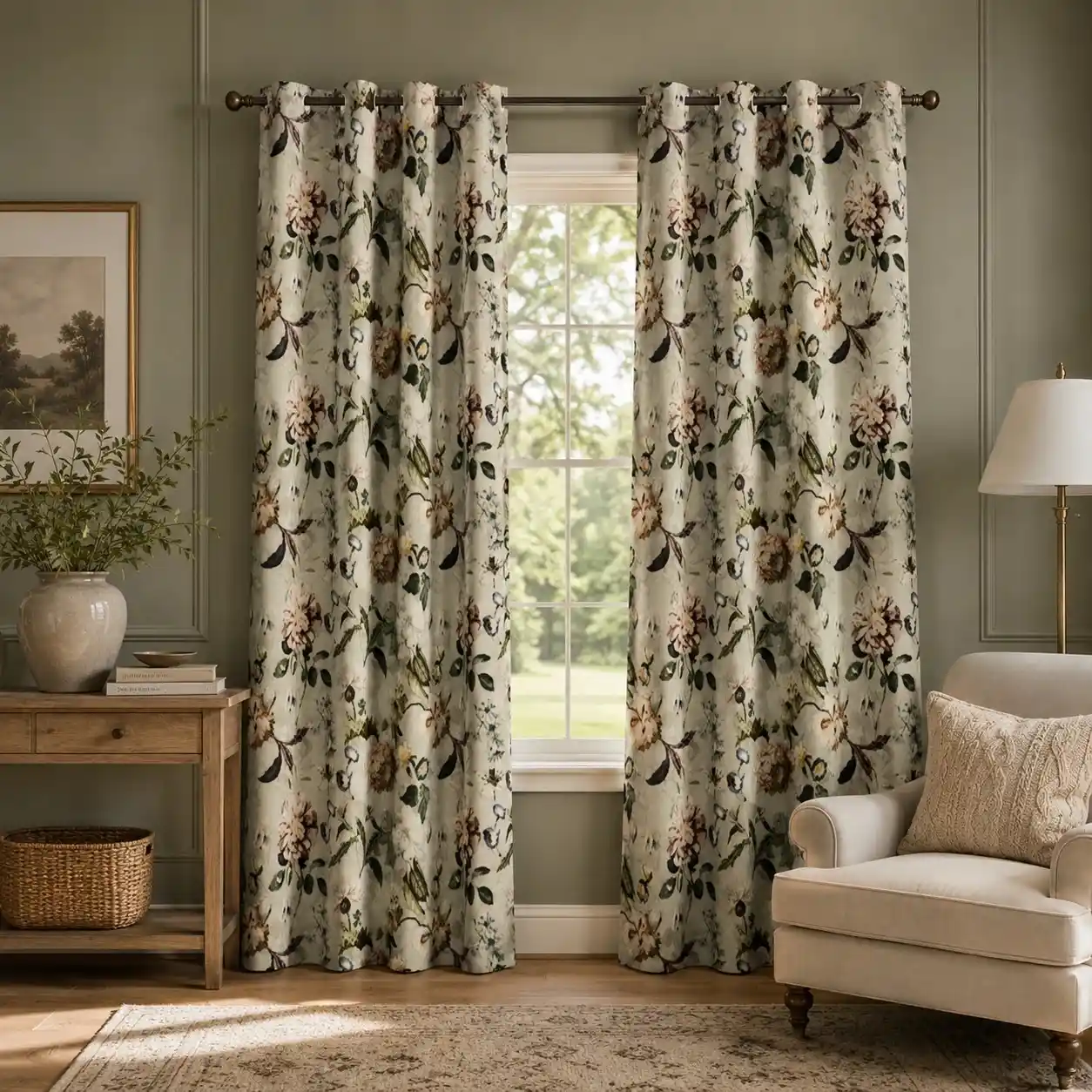 Pastel Grey Floral print curtain for modern homes Home Decor