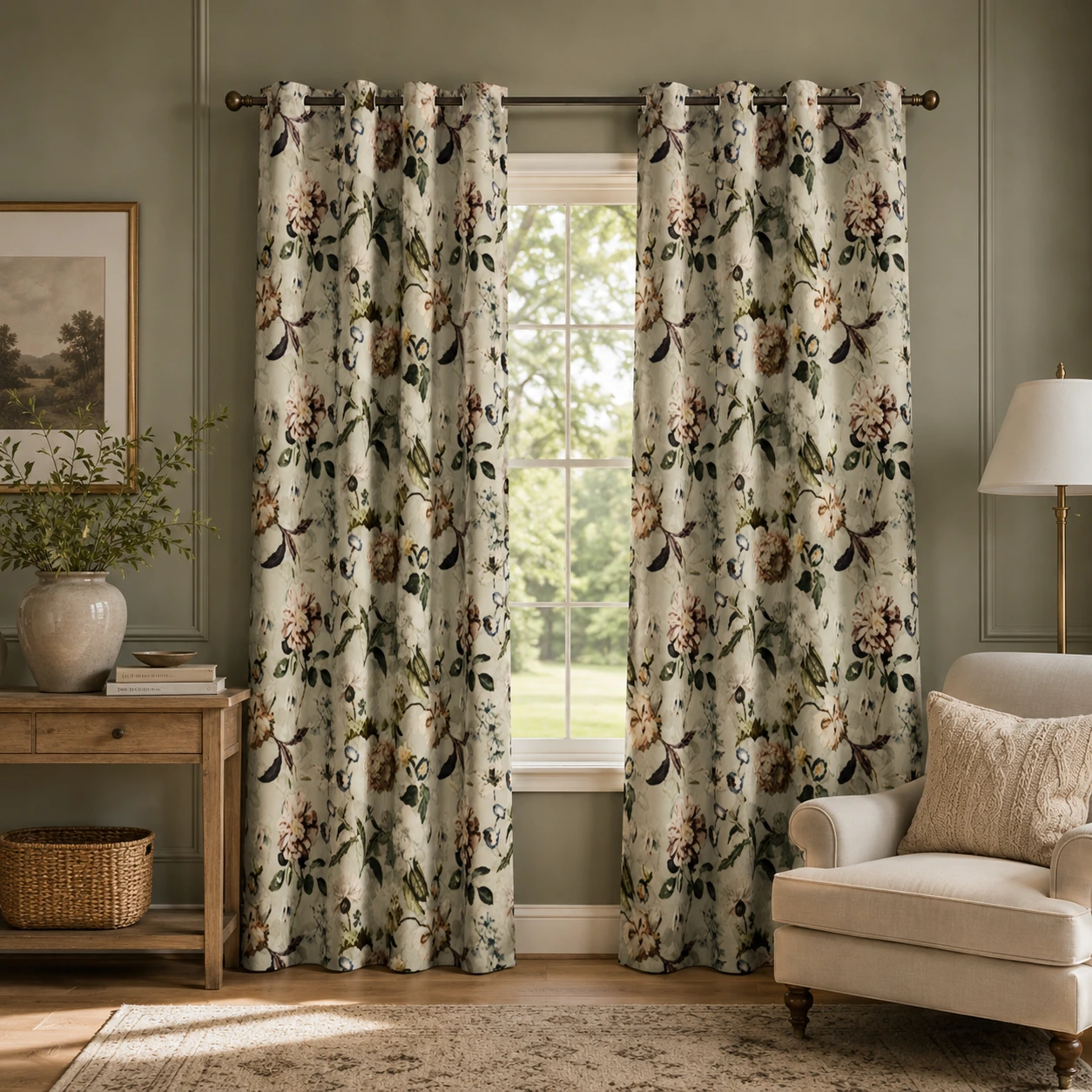 Pastel Grey Floral print curtain for modern homes Home Decor