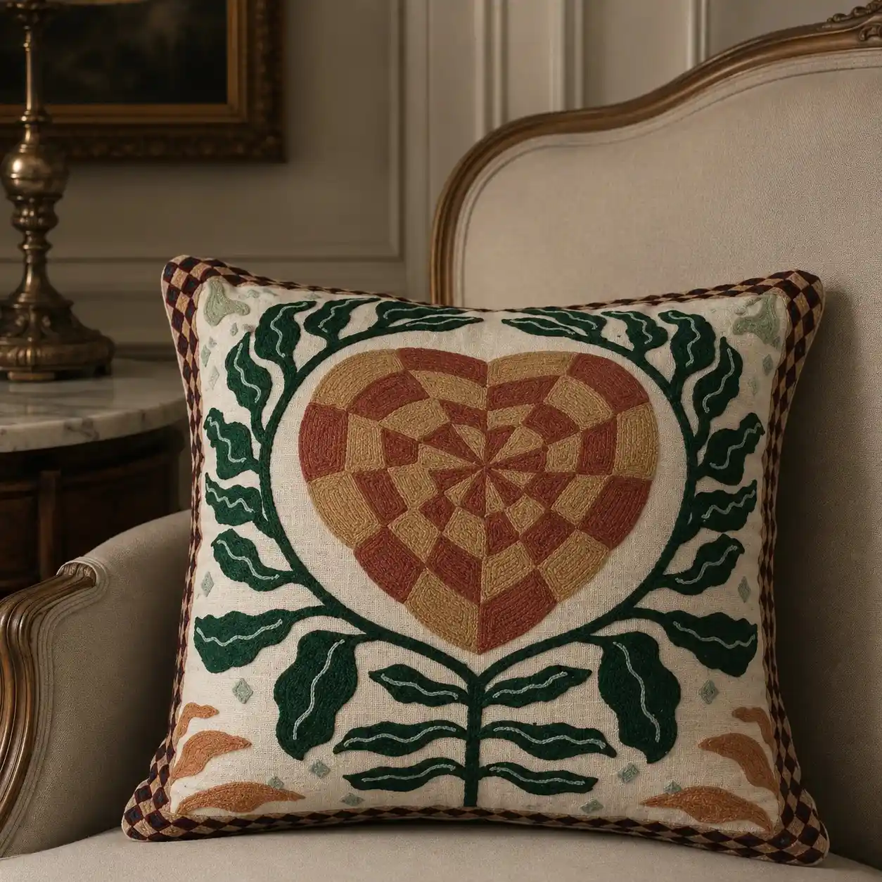 Premium Handcrafted Abstract Floral Embroidered Cushion W/ Filler: Set of 2