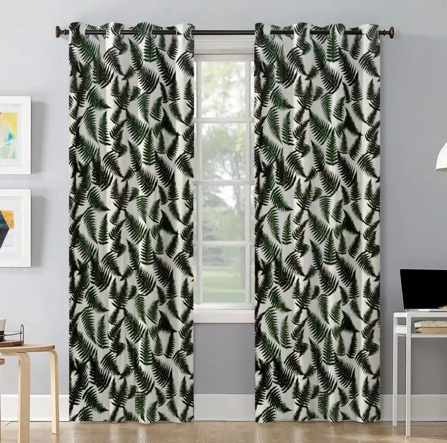 Tropical fern printed curtains for modern homes