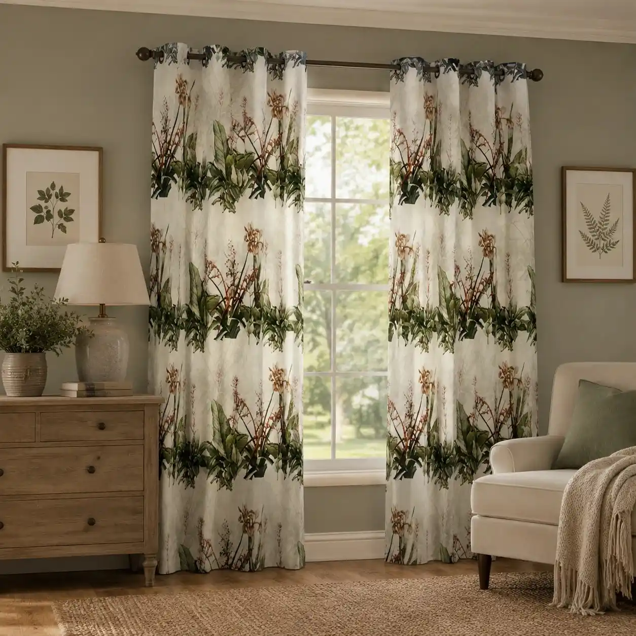 Tropical Botanical Print Curtain with Leafy Design Home Decor