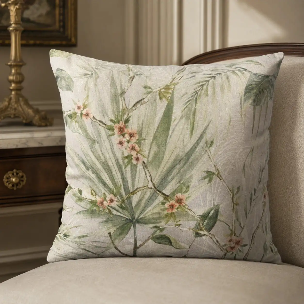 Tropical Leaf & Flower Cushion W/ Filler: Set of 2