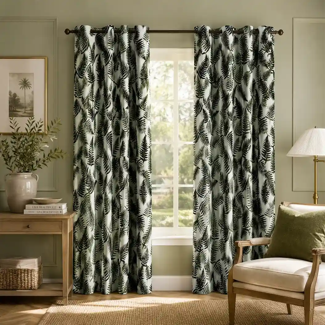 Tropical fern printed curtains for modern homes