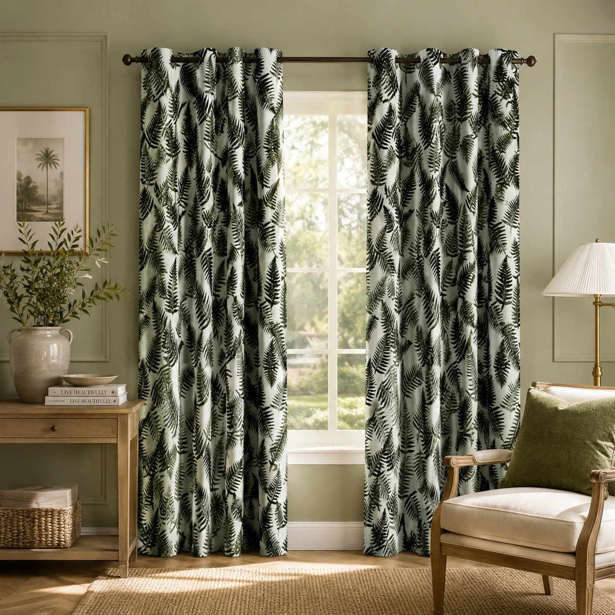 Tropical fern printed curtains for modern homes