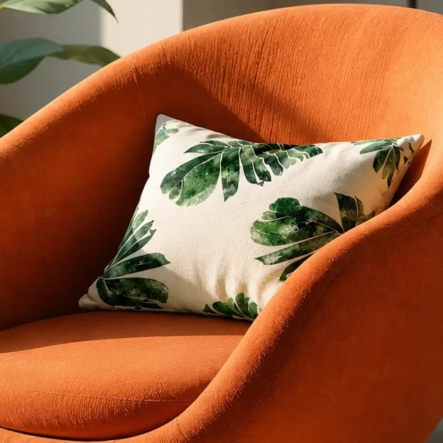 Velvet Dark Green Tropical Leaf Prints Cushion W/ Filler: Set of 2, Square Decorative Pillow for sofa couch & bed.