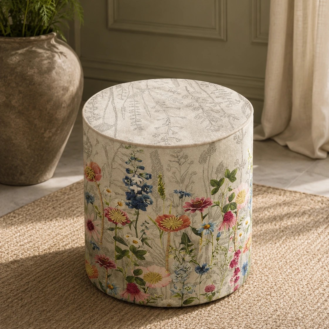 Florur Meadow Embroidered Pouf