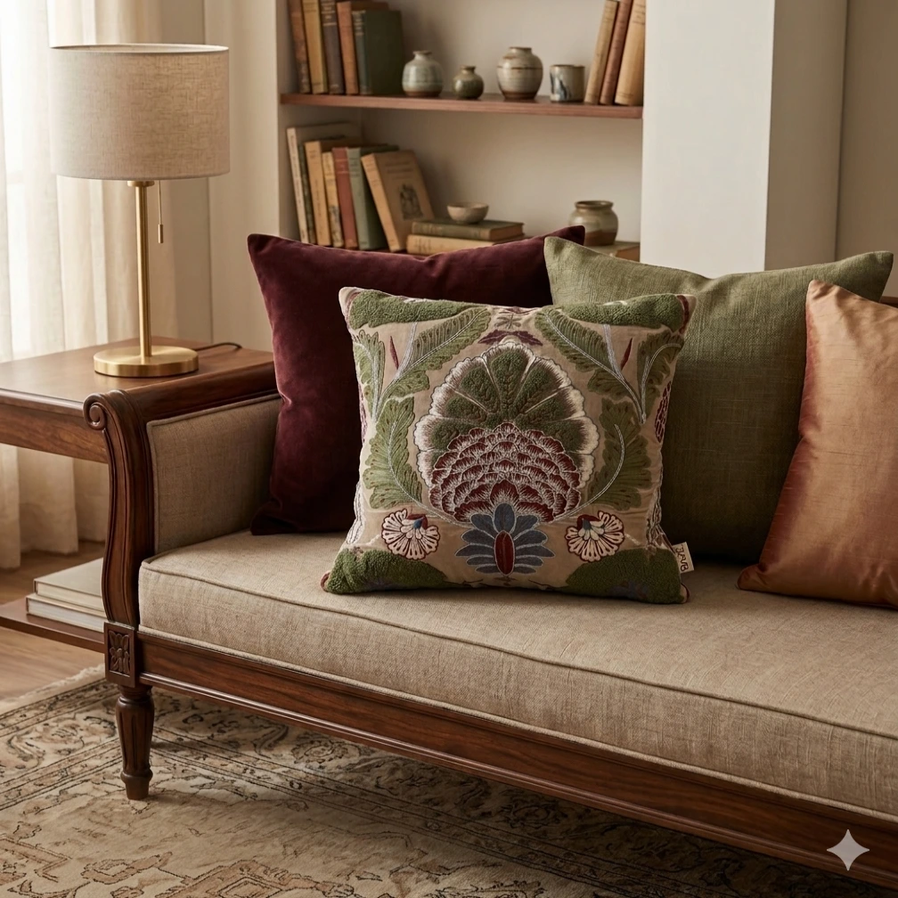 Renaissance Floral Hand-Stitched Accent Pillow