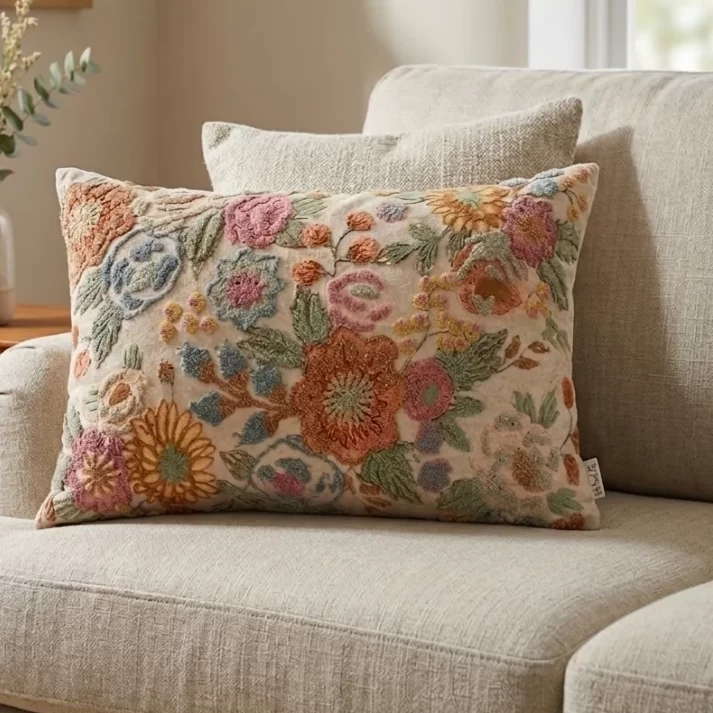 Premium Floral Tapestry Punch Needle Cushion