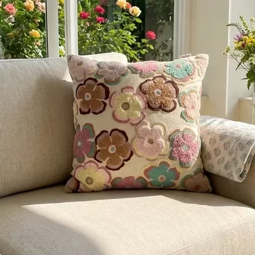 Luxury Handwoven Floral Cushion