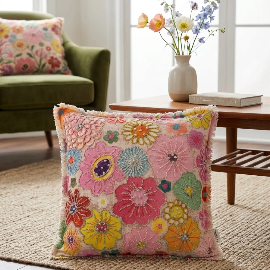 Textured Botanical Meadow Throw