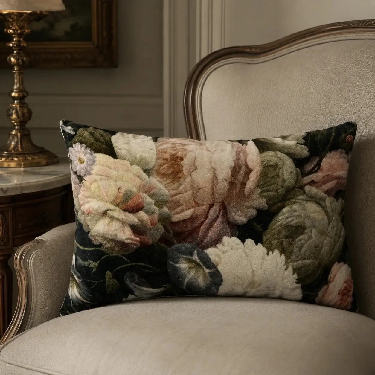 Premium Velvet Floral Cushion W/ Filler: Set of 2, Zipper Closure