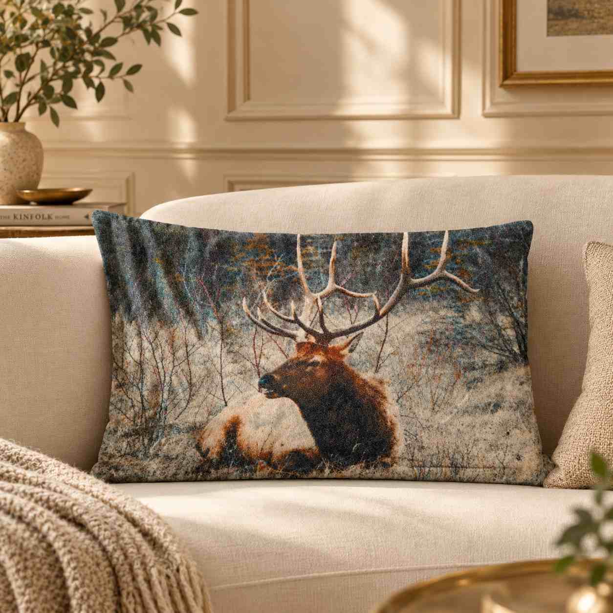 Rustic Elk Wildlife Lumbar Pillow / Decorative Throw Pillow Cover