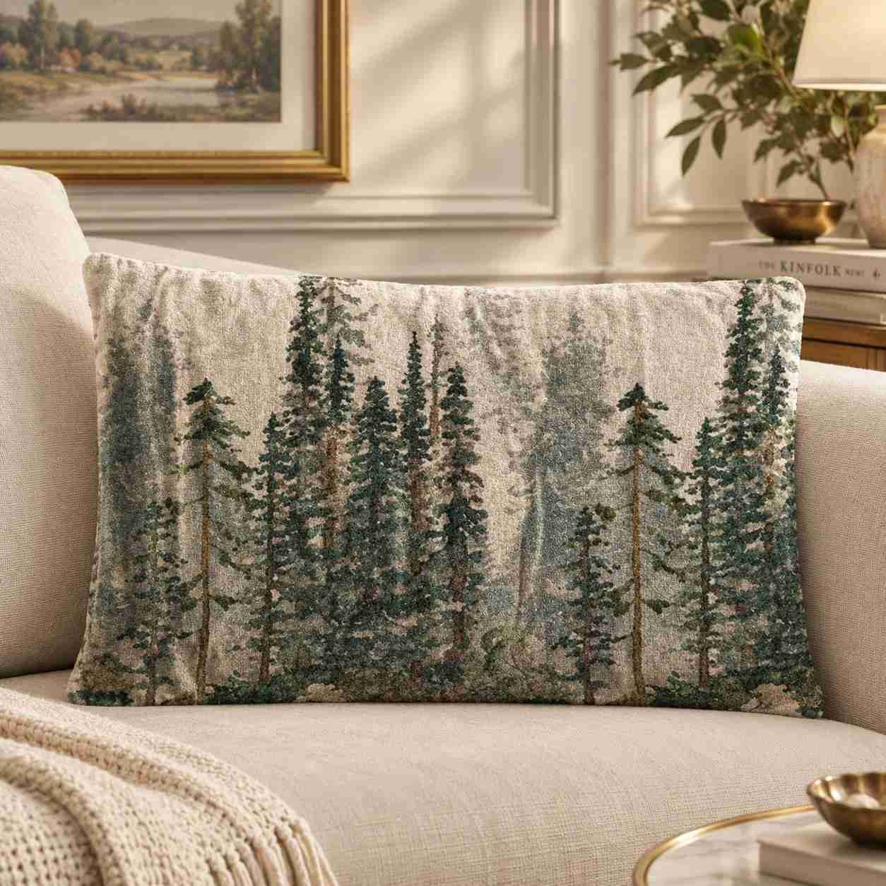 Pine Forest Tapestry Lumbar Pillow Cover