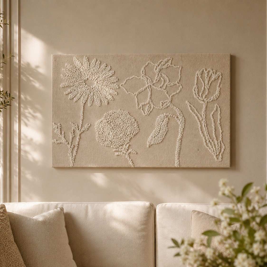 Textured Floral Tufted Wall Art