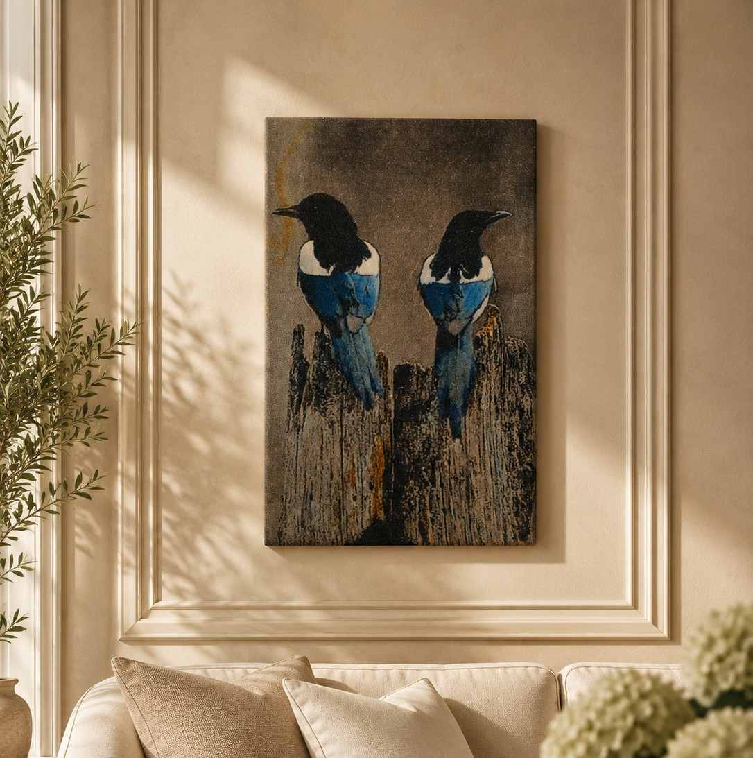 Two Magpies Canvas Wall Art Print