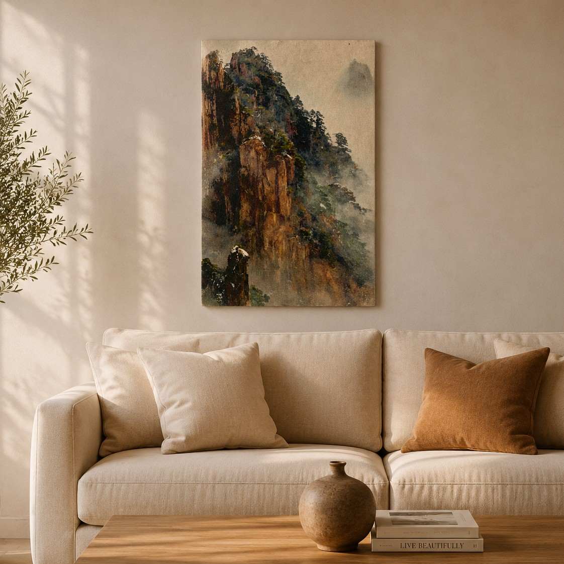 Misty Mountain Peak Landscape Canvas Wall Art