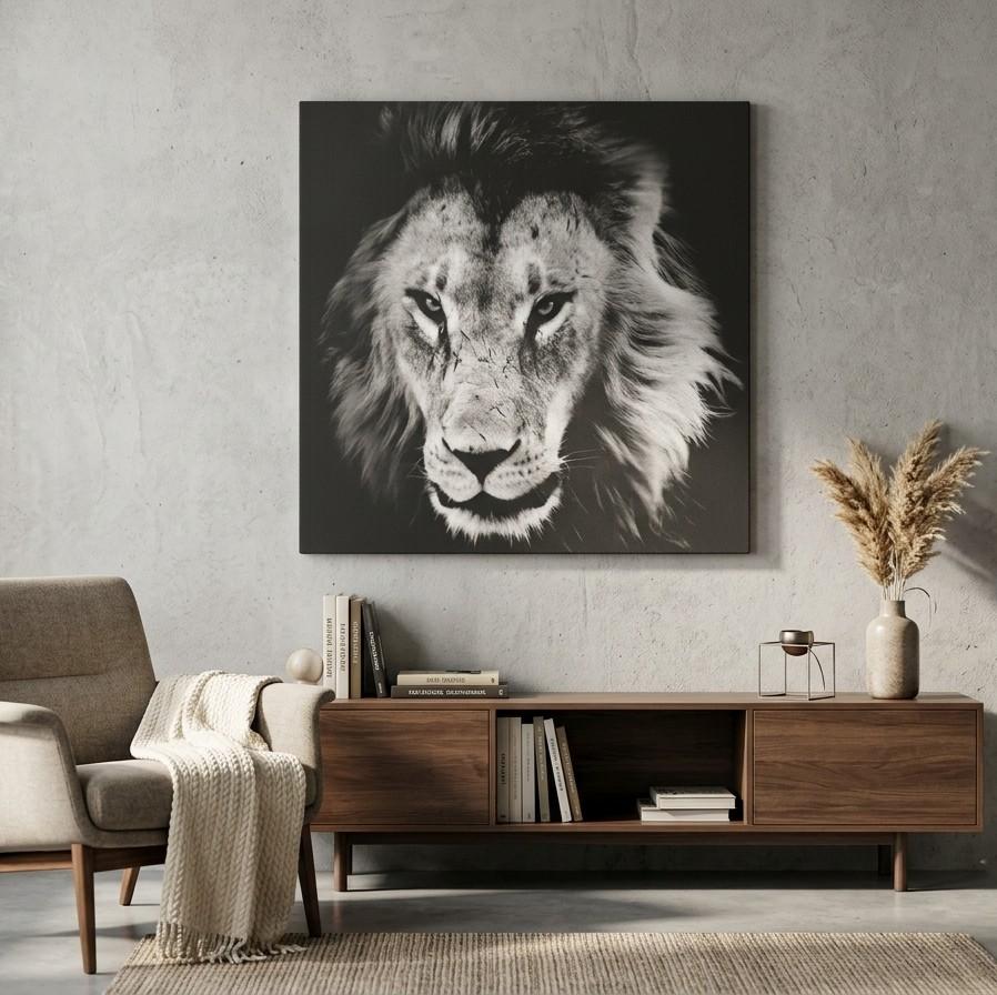 Black and White Lion Portrait Canvas Wall Art