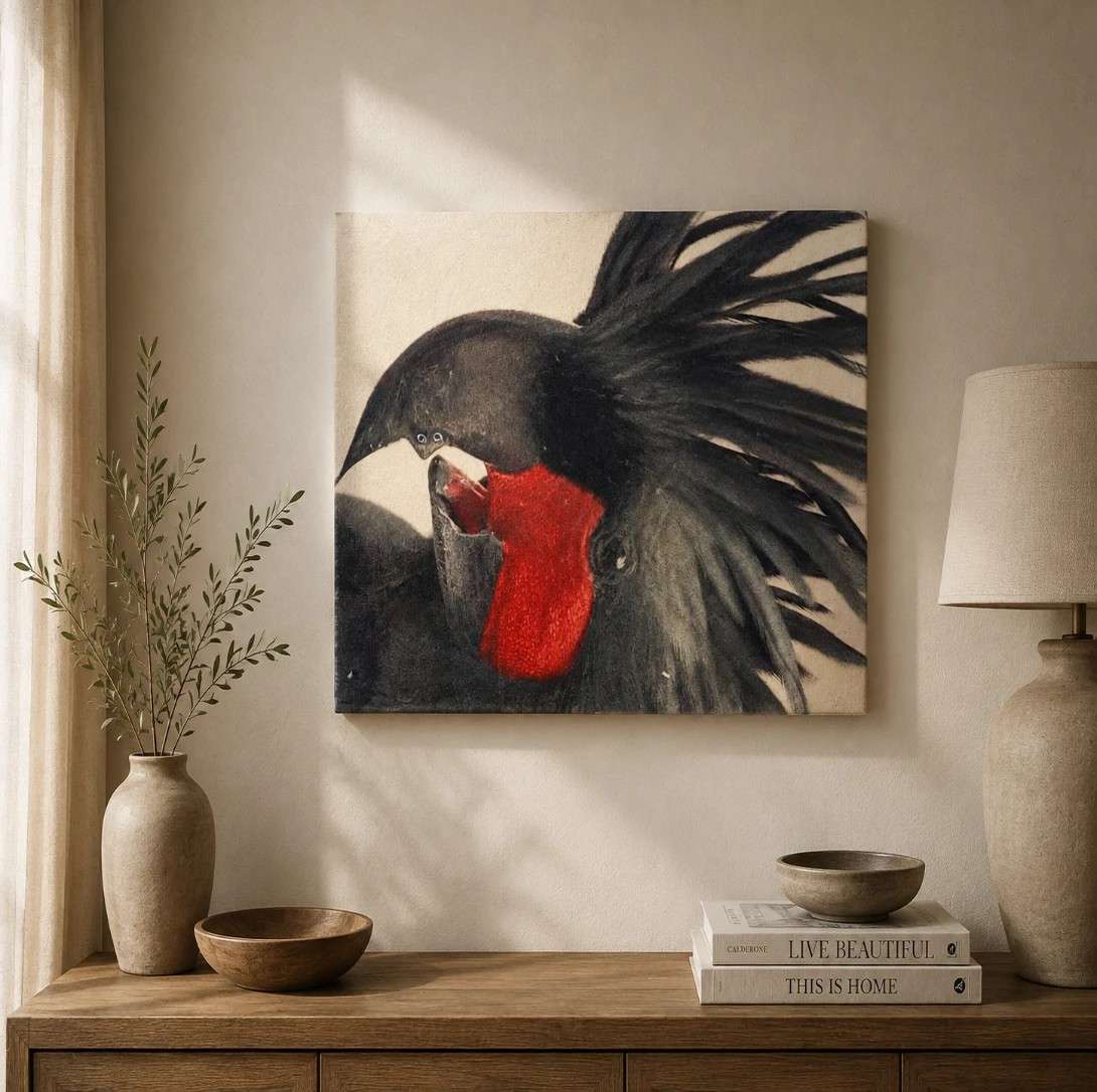 Vintage Black Palm Cockatoo Canvas Wall Art